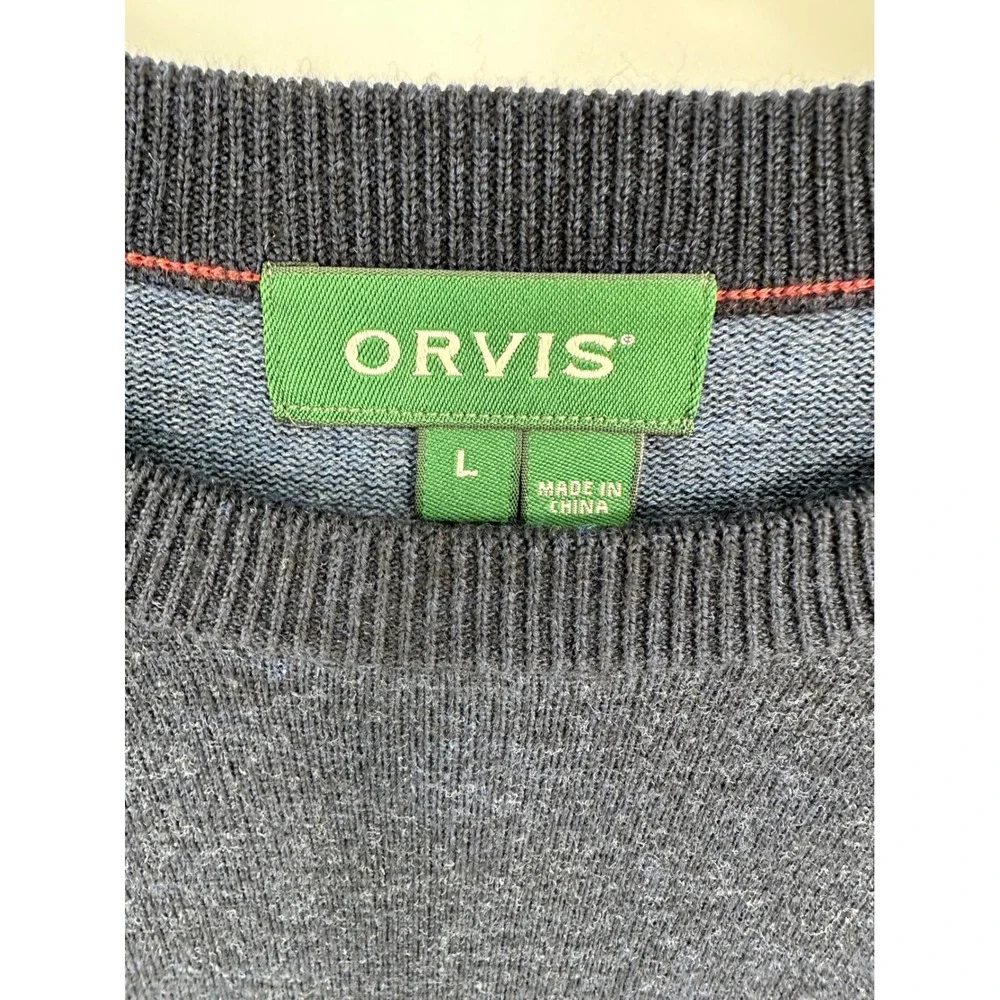 Orvis‎ Mens Navy Blue Merino Wool Cotton Blend Crewneck Sweater Large